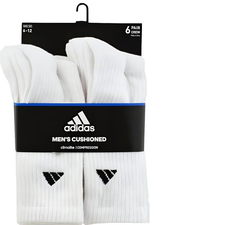 Adidas Men s Athletic Cushioned Crew Socks 6 Pair White Black Large Shoe Size 6 12