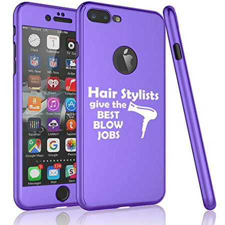 360° Full Body Thin Slim Hard Case Cover + Tempered Glass Screen Protector for Apple iPhone Hair Stylists Give The Best Blow Jobs Funny Hairdresser (Purple, for Apple iPhone 6 Plus / 6s
