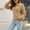 Khaki, variant on Babysbule Plus Size Womens Sweaters Women's Casual Pure Color Lapel Dough Twists Long Sleeve Loose Pullover V-neck Sweater Women's Fashion