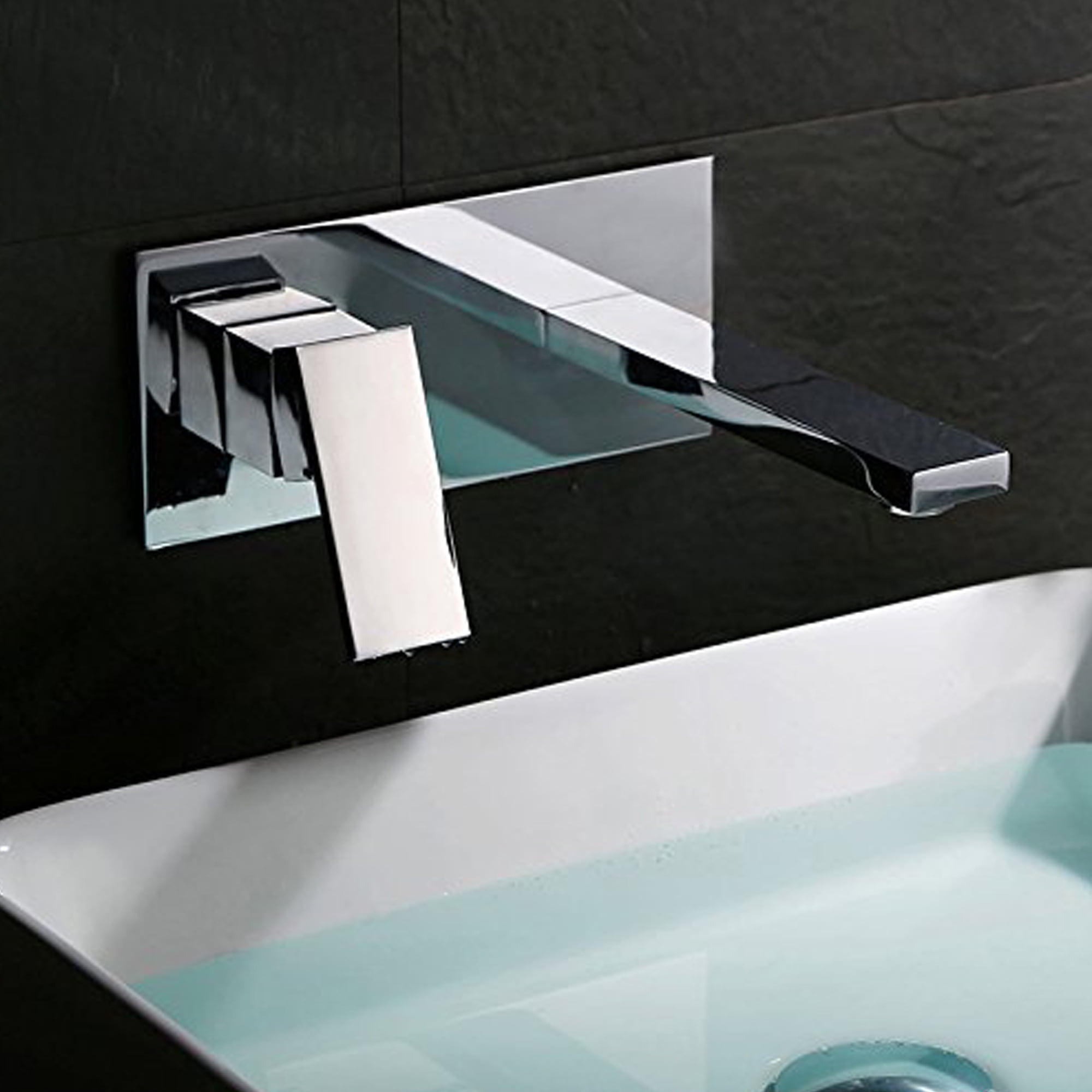 sumerain Lavatory Faucet Wall Mounted Bathroom Sink Faucet and Rough in Valve Included Chrome Finish, Left-Handed Single Handle