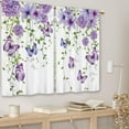 thumbnail image 3 of Purple Floral Butterfly Kitchen Curtains Rustic Flowwer Small Short Cafe Window Curtains Farmhouse Spring Farmhouse Rod Pocket Bathroom Window Drapes Treatment Tier Curtains(26x36 Inch), 3 of 6