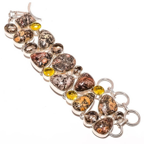 Leopard Skin Jasper - Tonopah & Citrine 925 Sterling Silver Bracelet 7-7.99" TB7510-554, Beautiful Jewelry For Woman, New Year Sale, Valentin's Day Gi