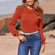 thumbnail image 3 of Suéteres de cuello alto para mujer, otoño e invierno, 2024, elegantes, informales, con mangas abullonadas y volantes, blusa elegante con cuello redondo, suéter ajustado de canalé, 3 of 5
