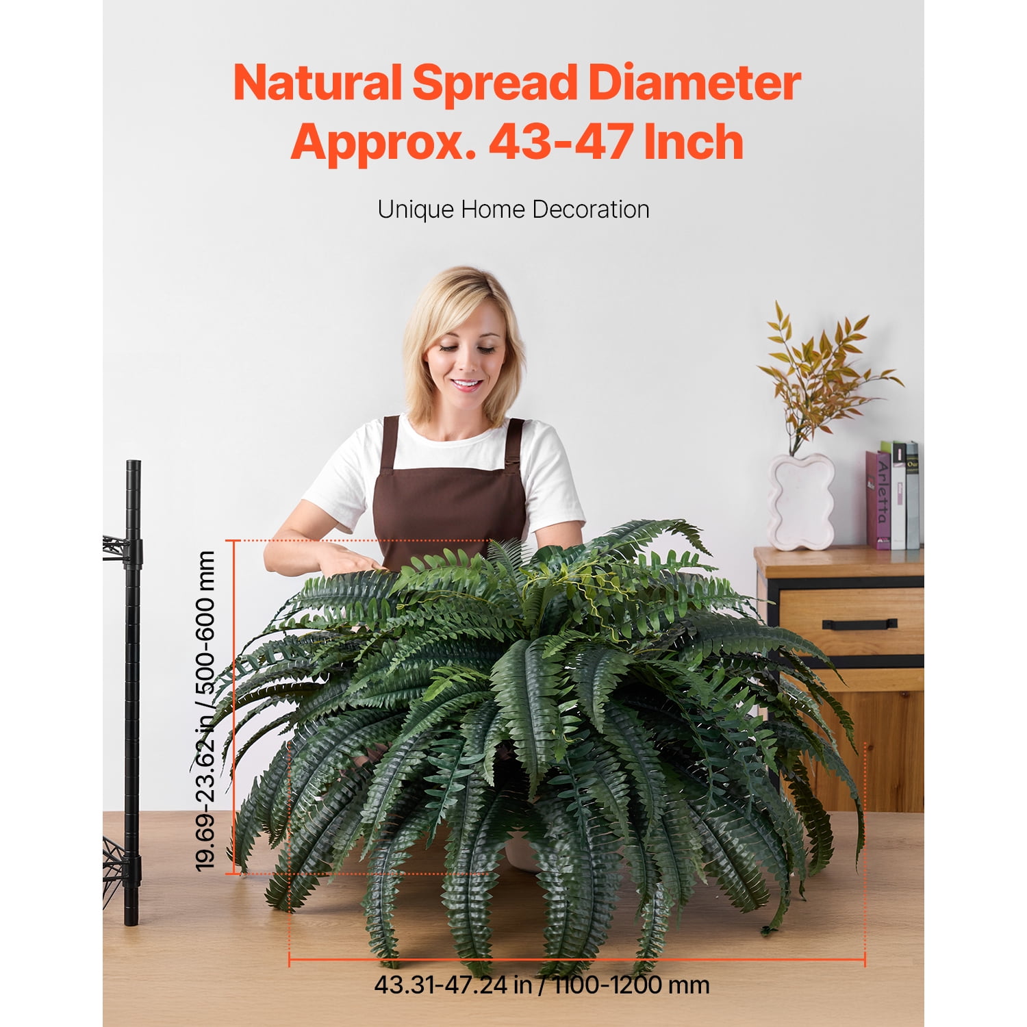 KFFKFF Artificial Ferns with 43-47 Inch Spread, Large Hanging Boston Ferns, Fake Plant Wall Decor with 88 Branches, Faux Fern for Home, Office, and Outdoor Use (Flowerpot Not Included)