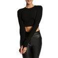 thumbnail image 3 of Txlixc Blusa cortada de manga larga para mujeres blusa de cuello redondo sólido blusa delgada de primavera y otoño blusa de ombligo en la calle Txlixc  moda, 3 of 9