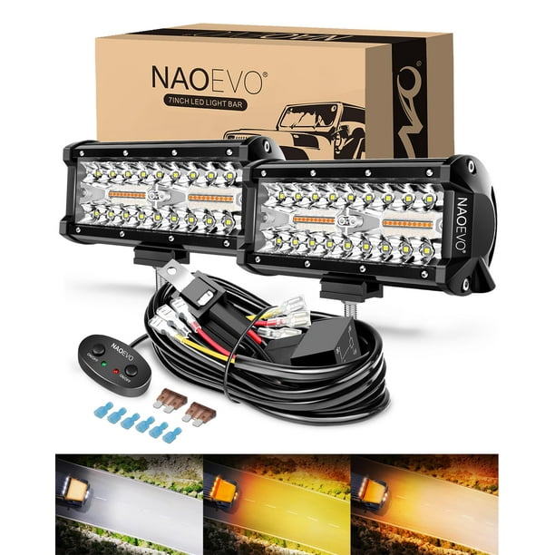 Barra de luces LED NAOEVO de 7 pulgadas y 240 W, paquete de 2 unidades