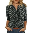 thumbnail image 3 of Womens Shirts Short Sleeve Casual Tops Fashion Printing Buttons O-Neck Medium Sleeve Blouse T-shirt, 3 of 5