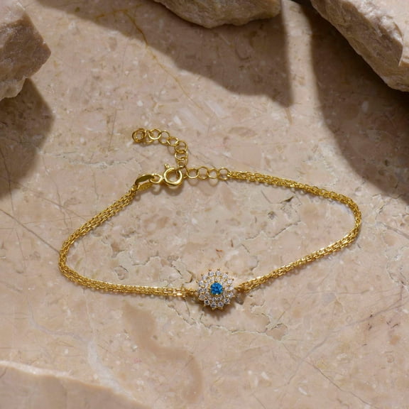 Gold Plated Aquamarine Flower Bracelet