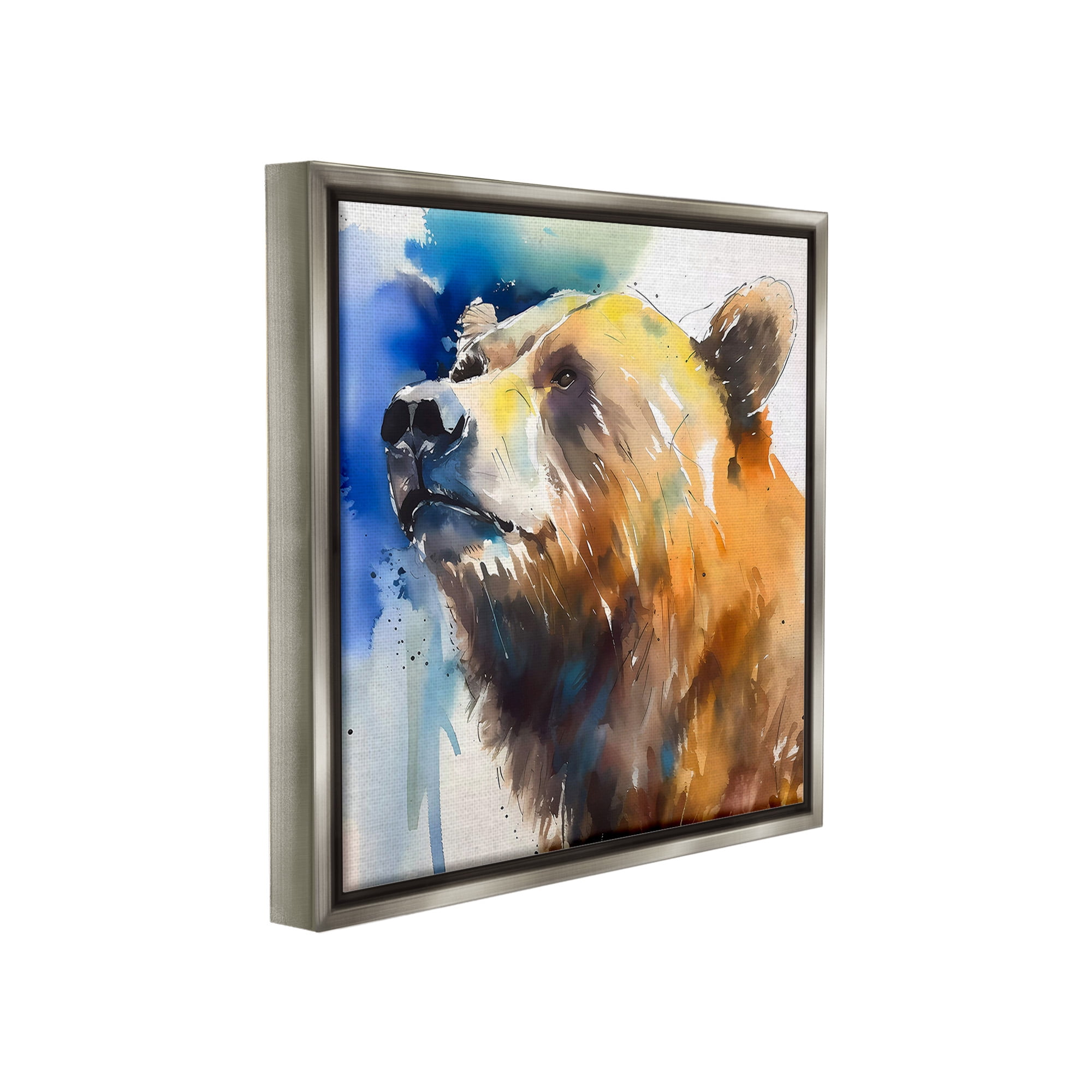 Stupell Industries Abstract Watercolor Bear Animals & Insects Painting Gray Floater Framed Canvas Art Print Wall Art, 18 x 18