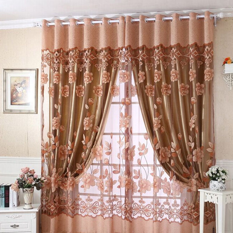 Romantic Floral Tulle Voile Door Window Curtain Sheer Scarf Panel Drape Valance 