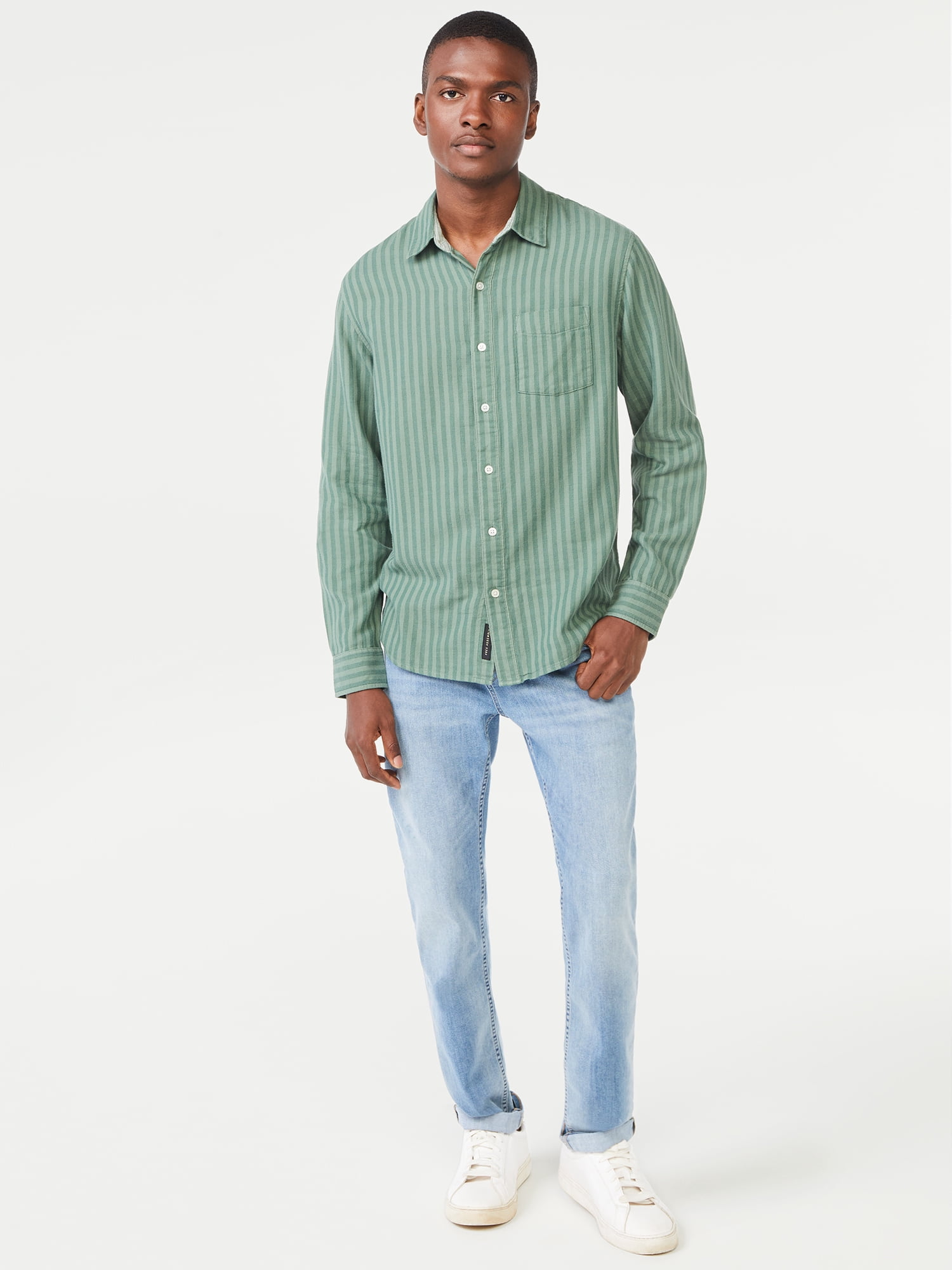 Free Assembly Men's Double Cloth Stripe Shirt, Sizes XS-3XL