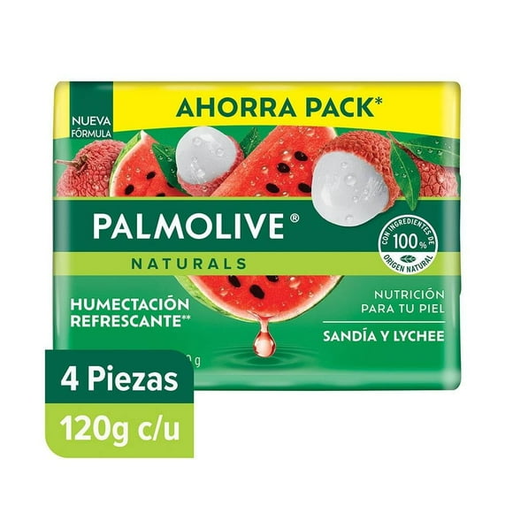 Jabon de Baño Palmolive Naturals Sensación Humectante Sandía y Lychee 4 x 120 g