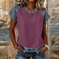 thumbnail image 5 of Womens Short Sleeve Waffle Knit Top Denim Trim, Raglan Sleeve Summer Round Neck Tees Casual Layered Look T-Shirts for Daily Wear Soft Jean Inspired 2026 Fashion, 5 of 8