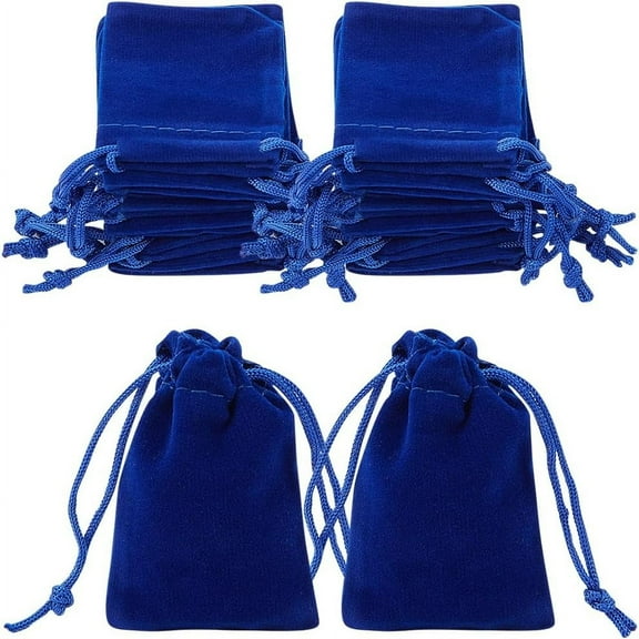 25Pcs Velvet Drawstring Bags 7x5CM Dark Blue Rectangle Jewelry Pouches