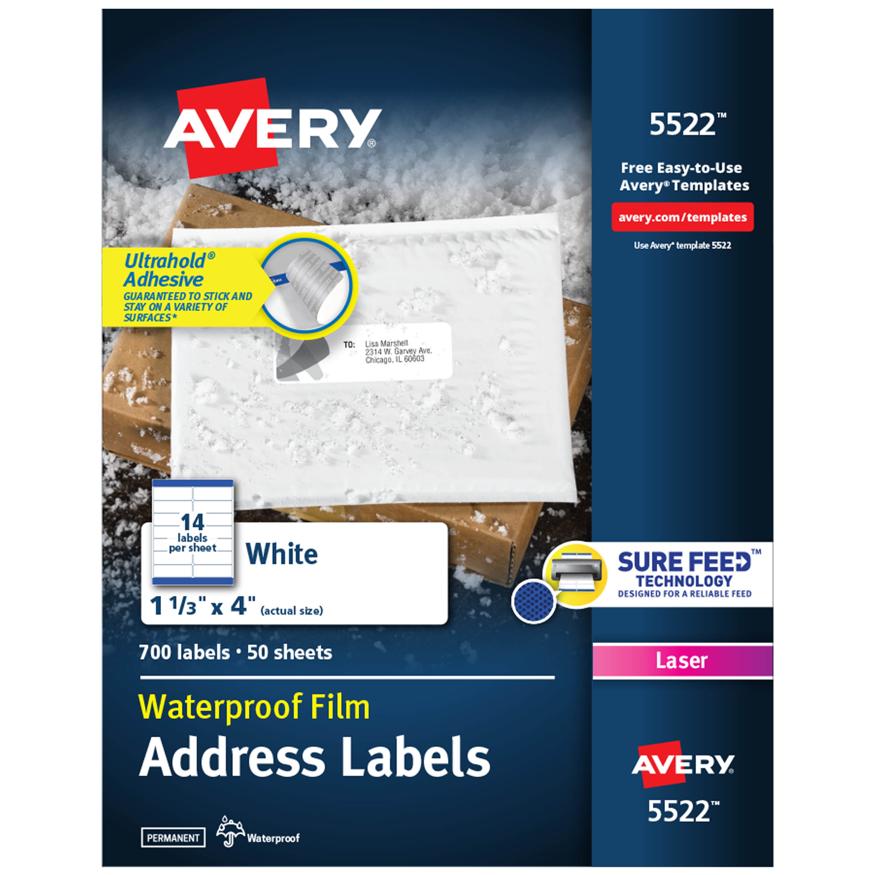 1-1//3 x 4 700 Labels Avery 5522 White Weatherproof Laser Shipping Labels