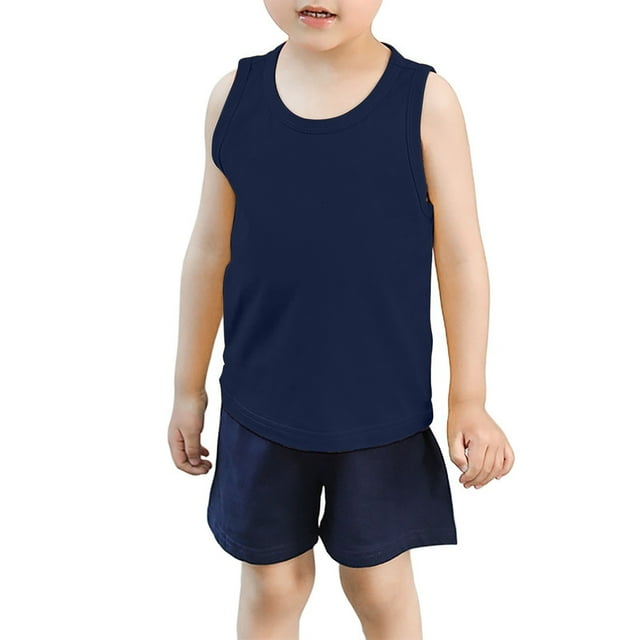 HNMKIU Débardeurs d'Été Décontractés pour Filles pour Usage Quotidien T-Shirts Col Rond Confortables pour Enfants 1-9 Ans