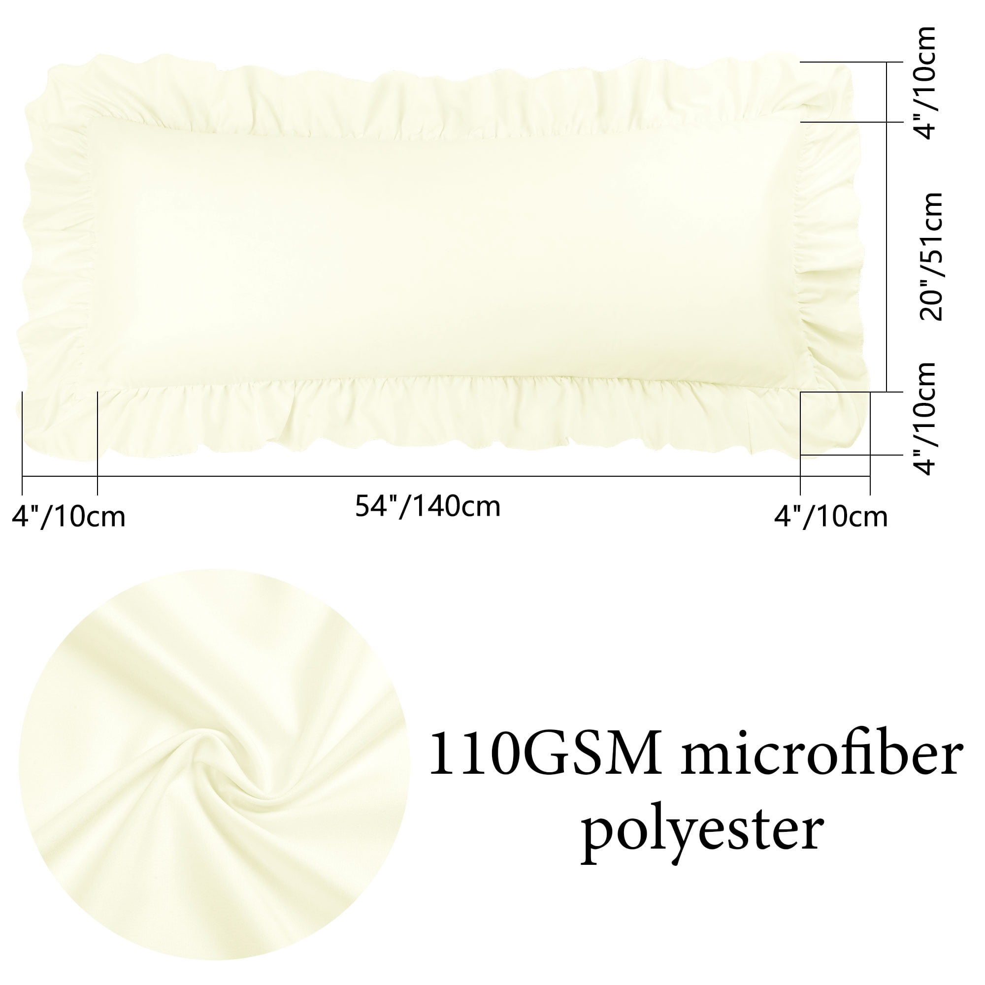 Unique Bargains Microfiber Ruffle Envelope Closure Body Pillowcases Cream 20"x54"