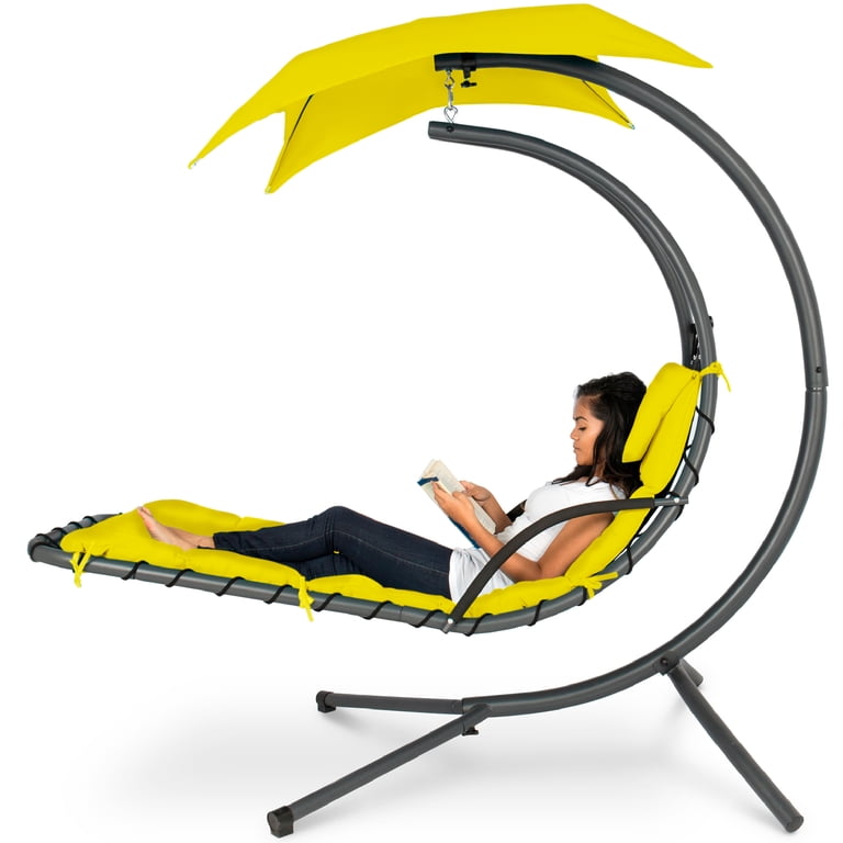 Best Choice Products Hanging Curved Chaise Lounge Swing, Yellow photo 1