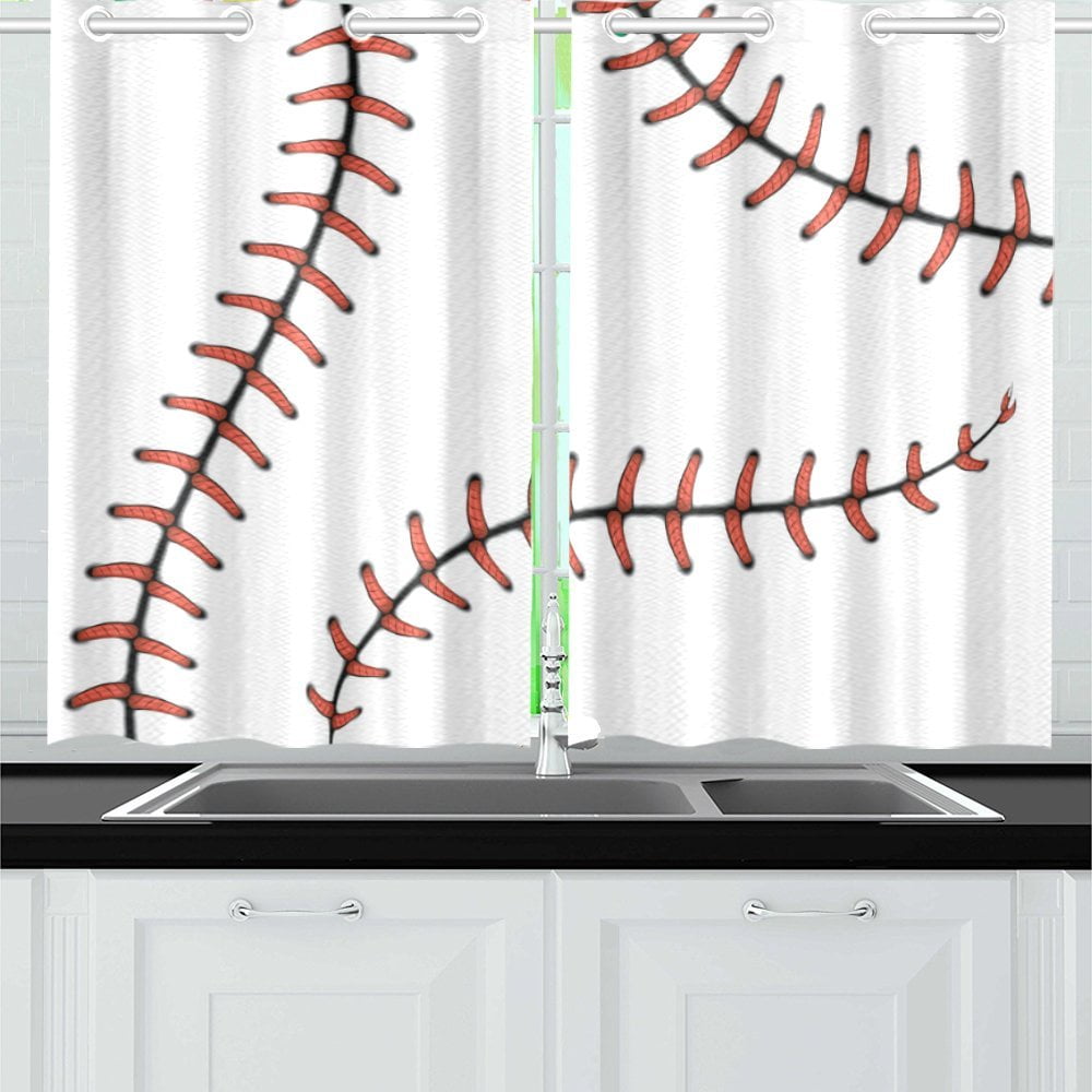 MKHERT Softball Baseball Red Lace Window Curtain Kitchen Curtain 26x39