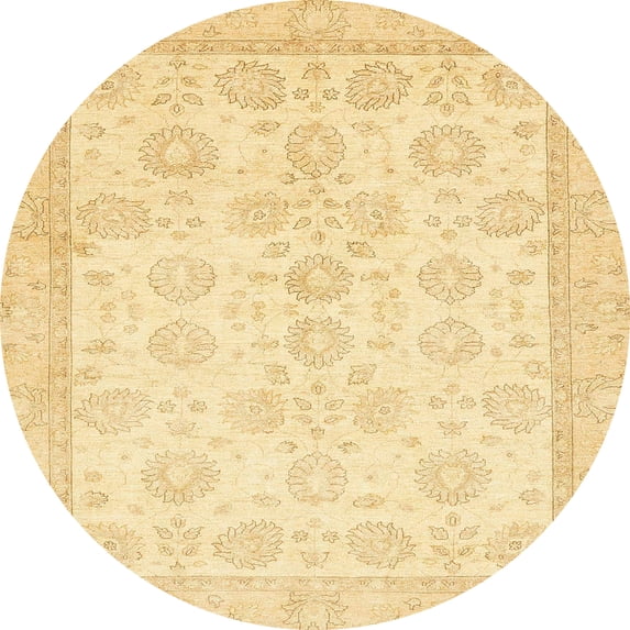 Ahgly Company Machine Washable Indoor Round Abstract Mustard Yellow Area Rugs, 7' Round