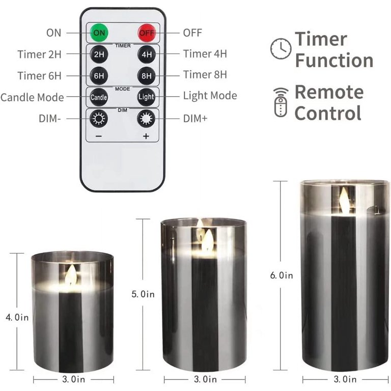 Glass Battery Operated LED Flameless Candles with Remote and Timer, Real  Wax Candles Warm Color Flickering Light for Festival Wedding Home Party