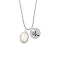 thumbnail image 2 of Delight Jewelry Silvertone Small Cream Imitation Pearl Silvertone Script Initial Disc - K - Charm Necklace, 20"+3", 2 of 4
