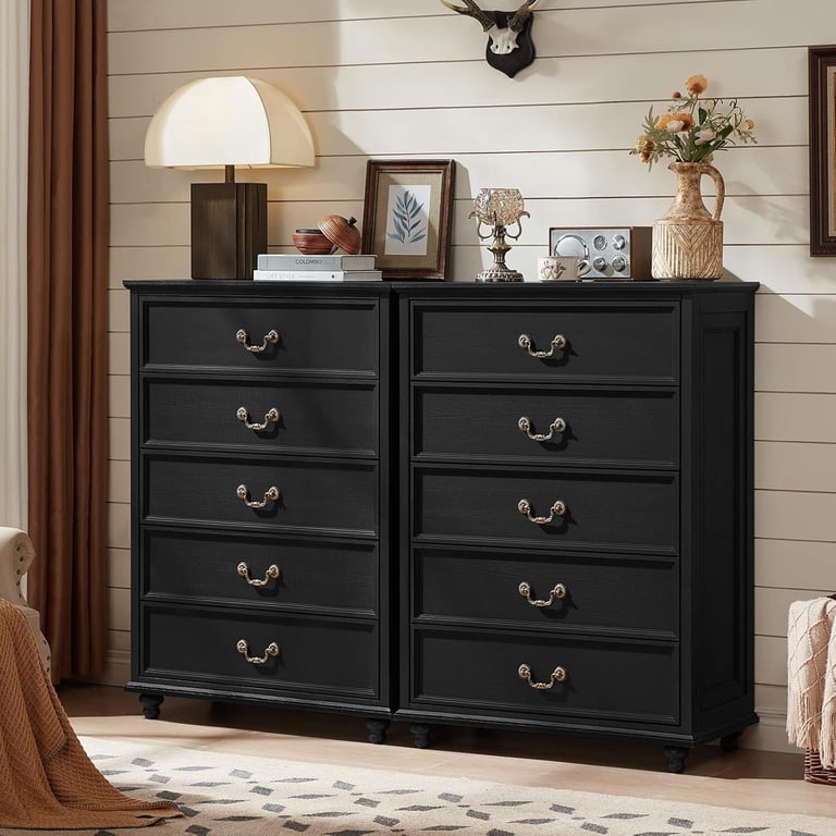 big black dresser Dresser Chest with 12 Deep Drawers without Handles Modern Large Chest of Drawers with Storage 63''L x 15.7''W x 32''H Black in the Dressers department at Lowes.com