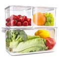 thumbnail image 2 of elabo Food Storage Containers Fridge Produce Saver- 3 Piece Set Stackable Refrigerator Organizer Keeper Drawers Bins Baskets with Lids and Removable Drain Tray for Veggie, Berry, Fruits and Vegetables, 2 of 4