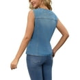 thumbnail image 3 of INSPIRE CHIC Women's Vest Denim V Neck Patch Pockets Button Down Sleeveless Jean Jacket S Blue, 3 of 6