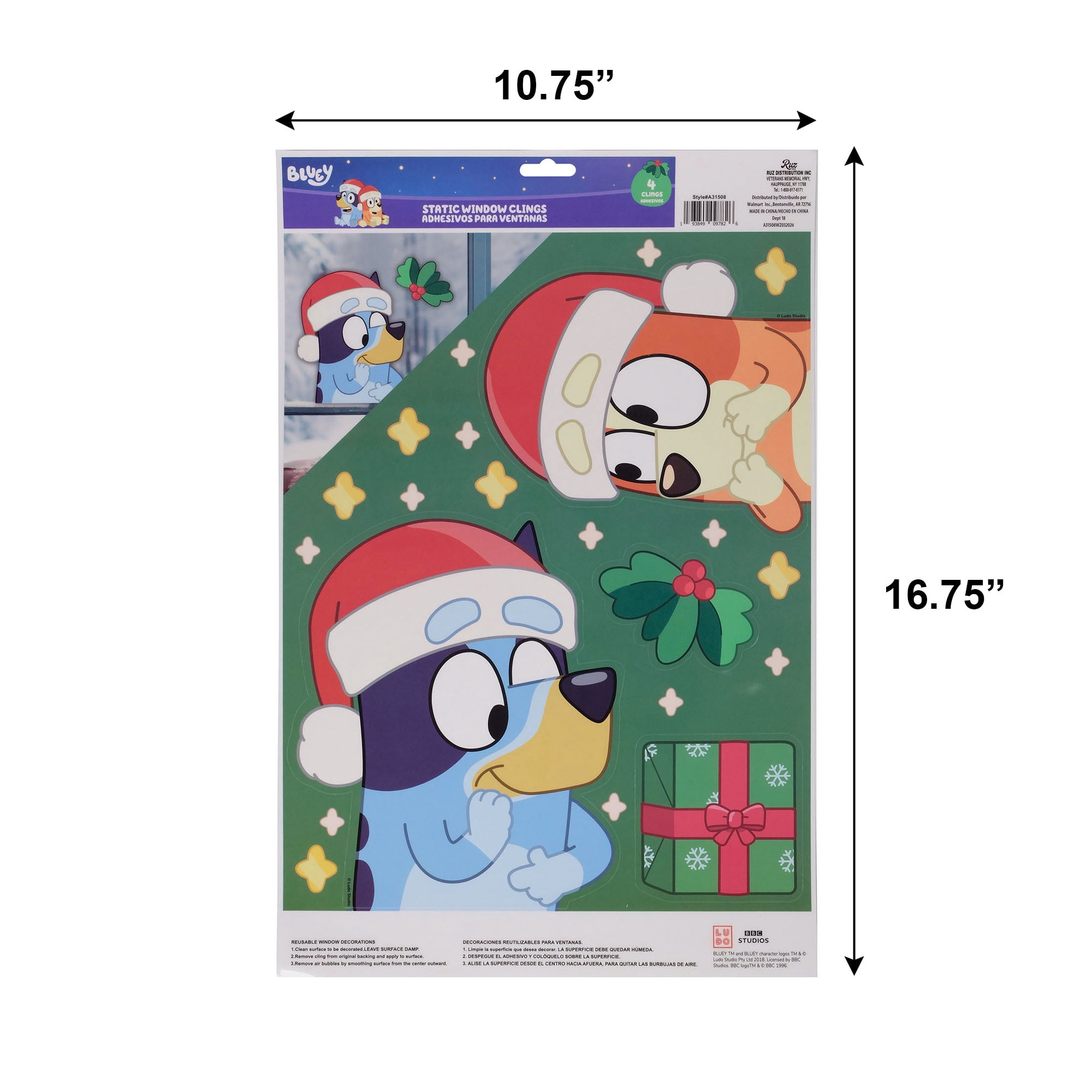 Bluey Christmas Window Clings – Holiday Static Window Decorations Featuring Bluey & Bingo
