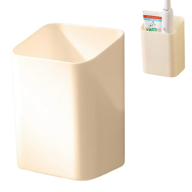 No Drill Toothbrush Holders Wall Mounted Toothpaste Holder for Bathroom,Removable Storage Container with Drying Tray for Bathroom Vanity Kitchen(Cream,Slanted)