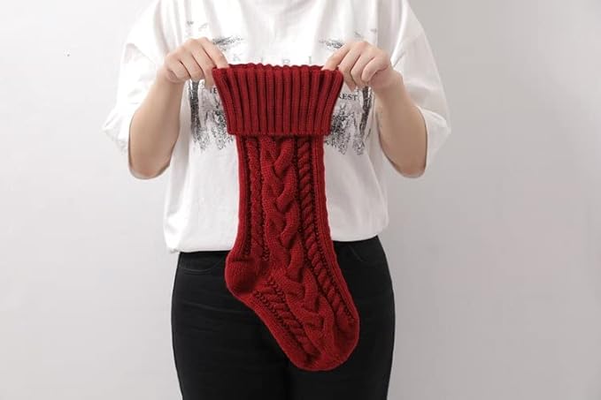 4 Pack Christmas Stockings 18 Inches Large Size Cable Knitted Stocking Gifts Christmas Decorations for Family Holiday Xmas Party, Burgundy&Ivory&Green