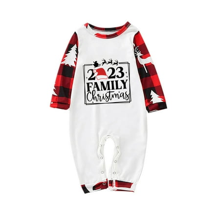 

Awdenio Baby Family Christmas Pajamas Crewneck Long Christmas Graphic Print Plaid Spliced Loose Tops Pants Suit Parent-child Wear Romper