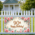 thumbnail image 2 of Elegant Floral Birthday Banner 90th Celebration Gold Glitter for Senior Party Indoor Decoration Event, 2 of 8