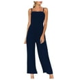 thumbnail image 2 of Yotami Womens Jumpsuits Dressy Summer Wide Leg Cotton Linen Rompers with Belt Loose Fit Solid Color Sleeveless Suspender Jumpsuits, Navy, S, 2 of 5