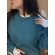 thumbnail image 1 of Suéter de cuello redondo con bordado de poni Ruff, tejido de punto para el cabello, chaqueta tipo suéter con base holgada, 1 of 6