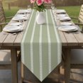 thumbnail image 6 of Sage Green Striped Table Runner Linen Burlap Table Runner 108 Inches Long Pastoral Eucalyptus Leaves Lines Geometric Dresser Scarves for Kitchen Island Coffee Dining Room Party Holiday Decor 13"x108", 6 of 8