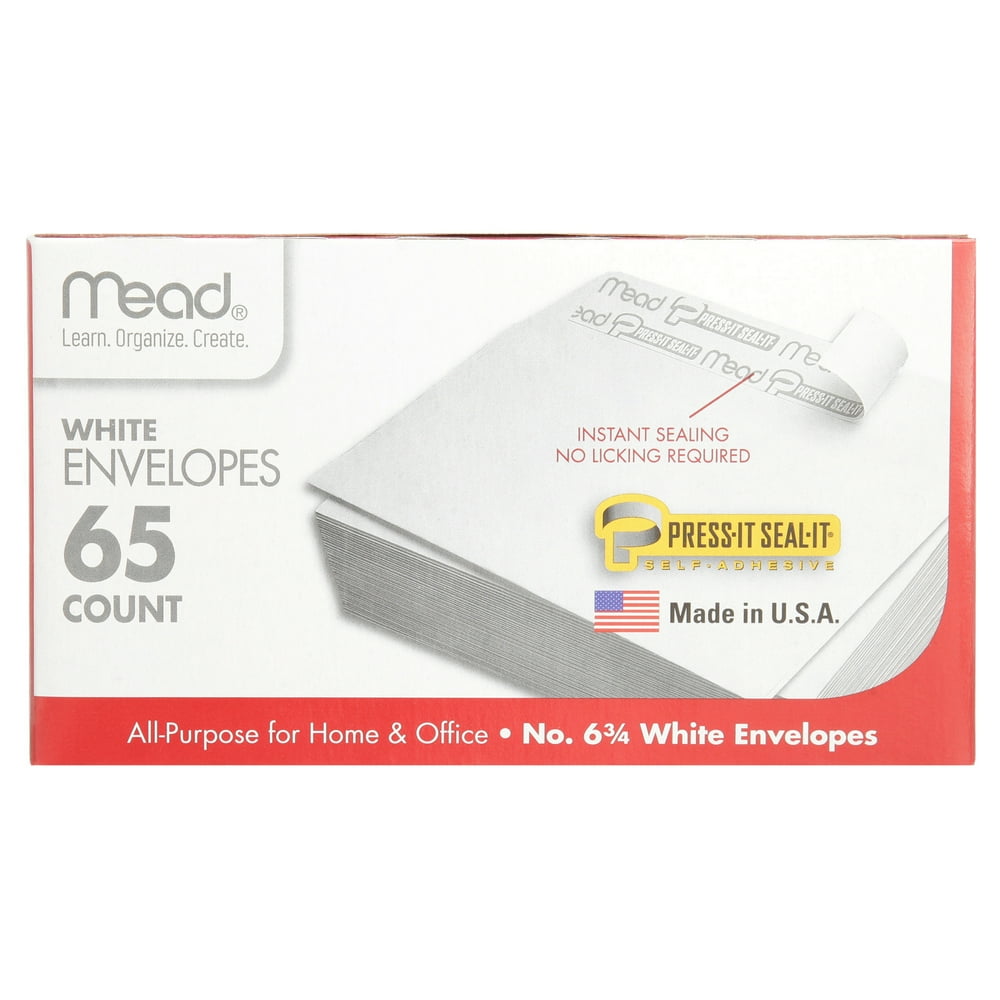 Mead PressIt SealIt 6 3/4 Envelopes, White, 65 Count (75028)