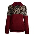 thumbnail image 6 of frariair Women's Leopard Print Quarter Zip Fleece Pullover Sweatshirt Long Sleeve Thermal Lined Jacket With Kangaroo Pocket For Winter Wine S, 6 of 9