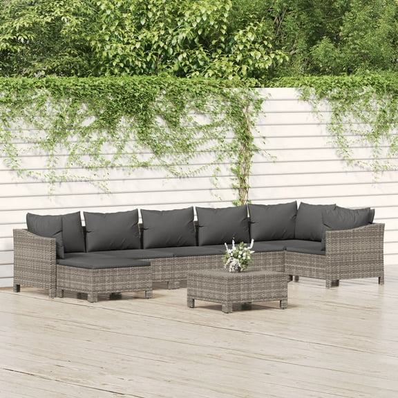 vidaXL 8 Piece Patio Lounge Set with Cushions Gray Poly Rattan