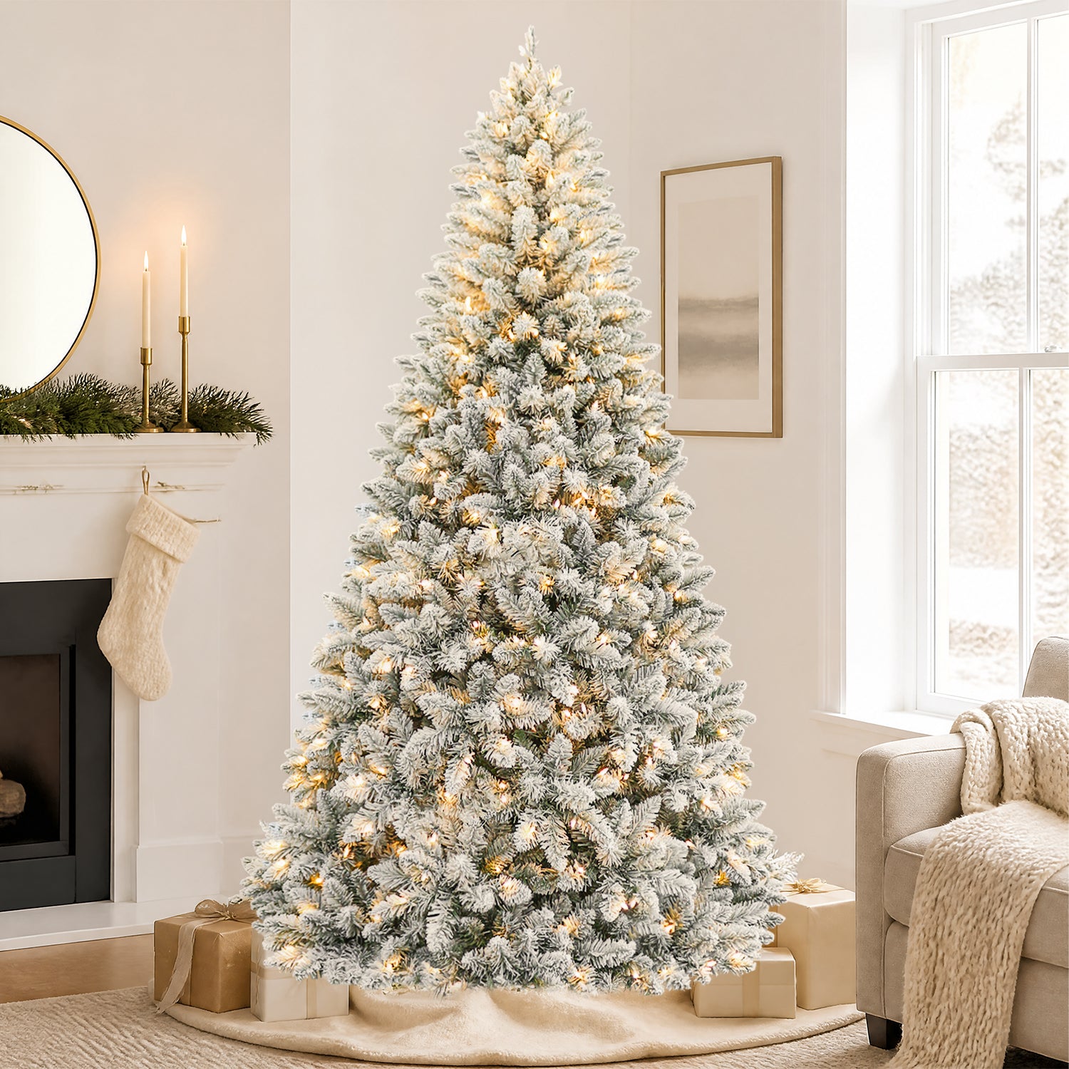 Vivatrees 7.5ft Pre-Lit Flocked Artificial Christmas Tree