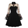 thumbnail image 2 of EGNMCR Robes de Soirée pour Femmes, Robes Formelles pour Femmes, Robes de Cocktail pour Femmes Mode pour Femmes Manches Évasées Col Rabattu Bouton Maille Uni Broderie Robe de Cocktail de Fête Robe Femme, 2 of 7