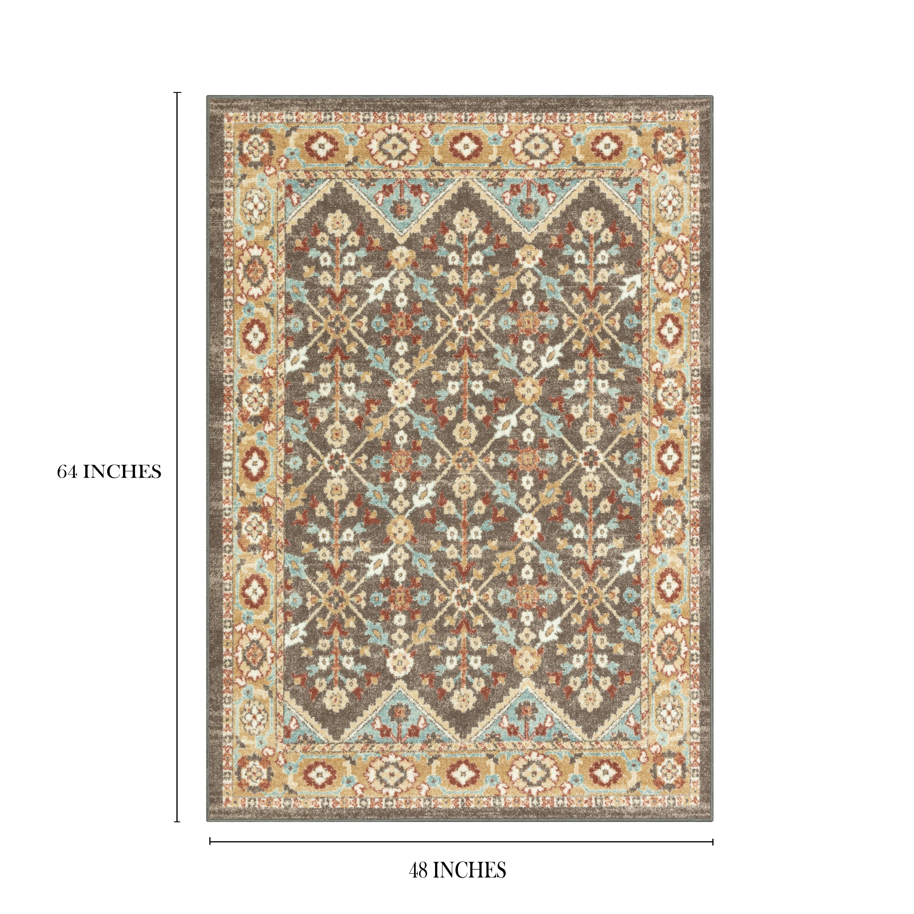 Mainstays Persian Border Medallion Loop Print Rust Brown Indoor Area Rug, 4' x 5'4"