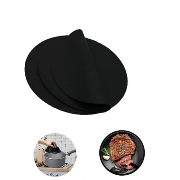 Multiuse Place Holders,2pack Multi-Purpose Heat Resistant Oven Mat,11.8In Round Non-Stick Baking Mat Set for Microwave,Kitchen Use,Black
