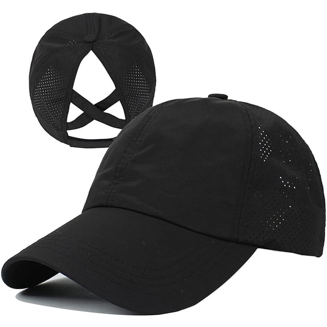 Gorra de béisbol para mujer Criss Cross Ponytail ajustable High Messy Bun Ponycap de secado rápido Hat-Black Ormromra CZYD-HY59-1