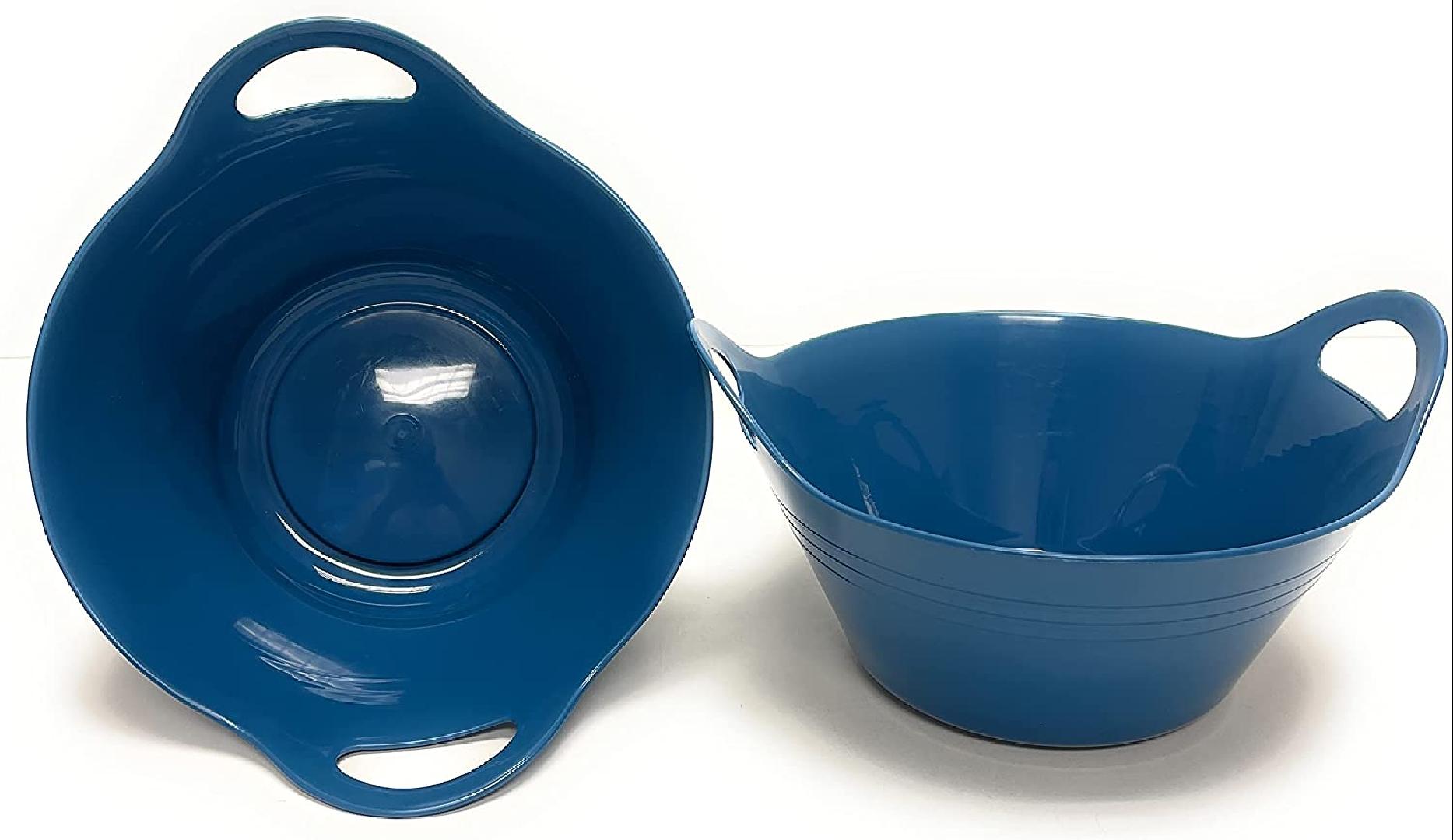 Plastic Bowls with Handles (1.8L Medium 2pk, Deep Lake Blue)