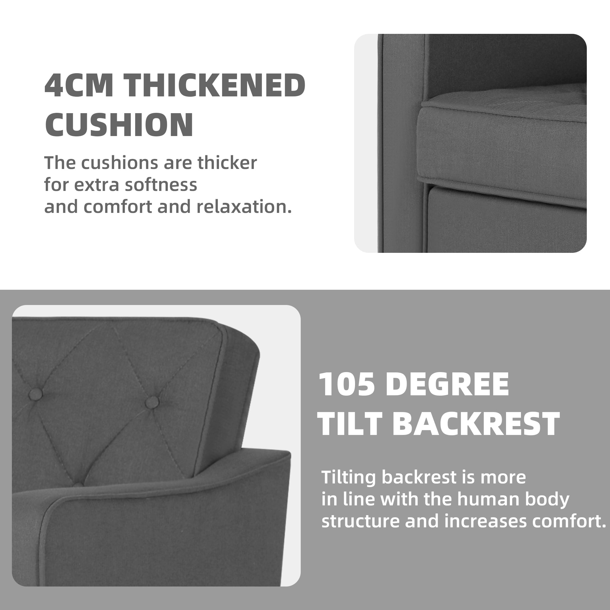 LAZZO Accent Chair, Comfy Tufted Living Room Arm Chair, Modern Upholstered Club Chair，Gray-2 Pack