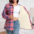 thumbnail image 4 of Womens Flannel Plaid Shacket Jacket Fleece Sherpa Lined Button Down Tartan Trench with Pocket Fashion Coat, 4 of 6