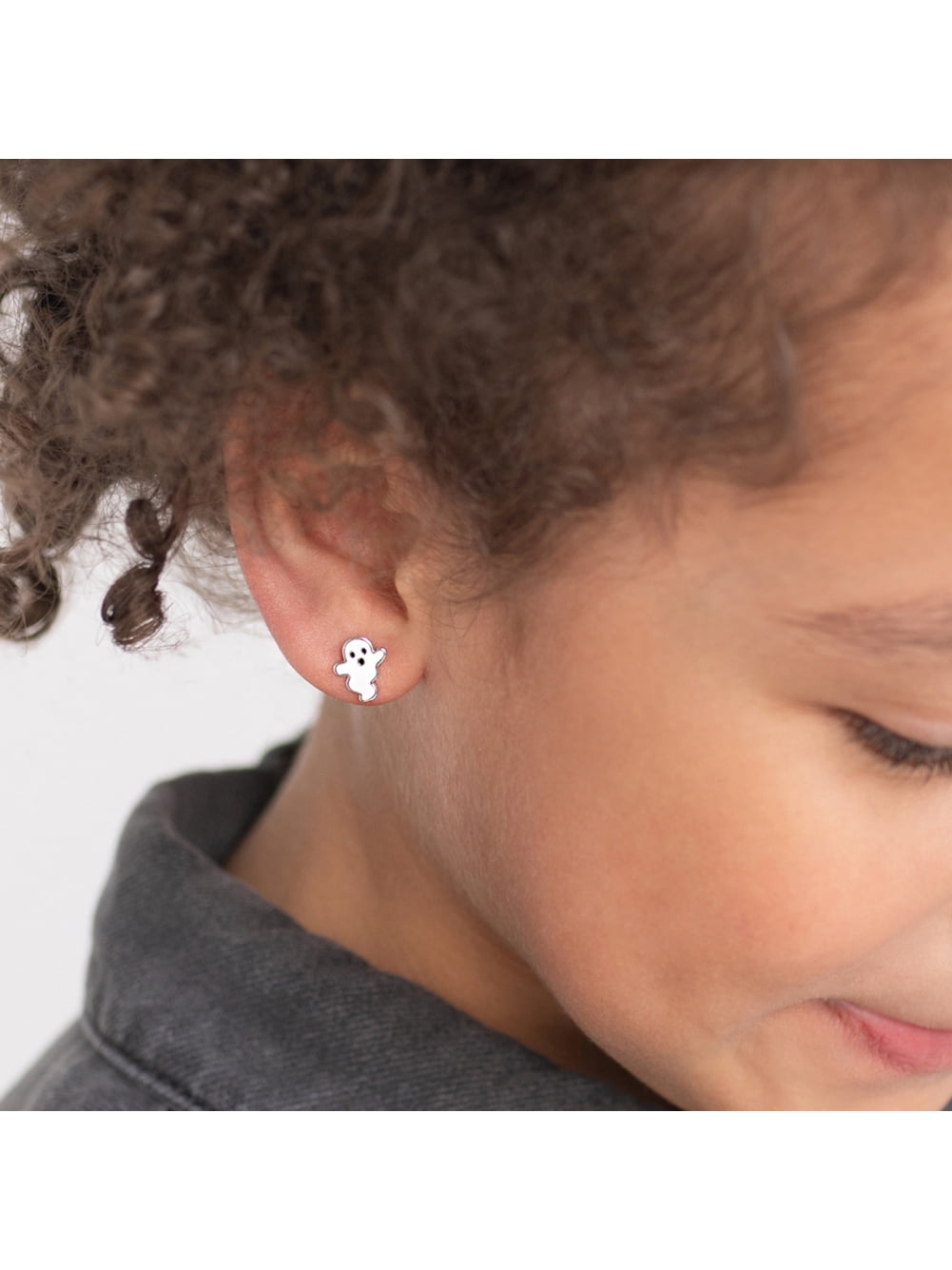 Ghostly Enamel Kids / Children's / Girls Earrings Screw Back - Sterling Silver