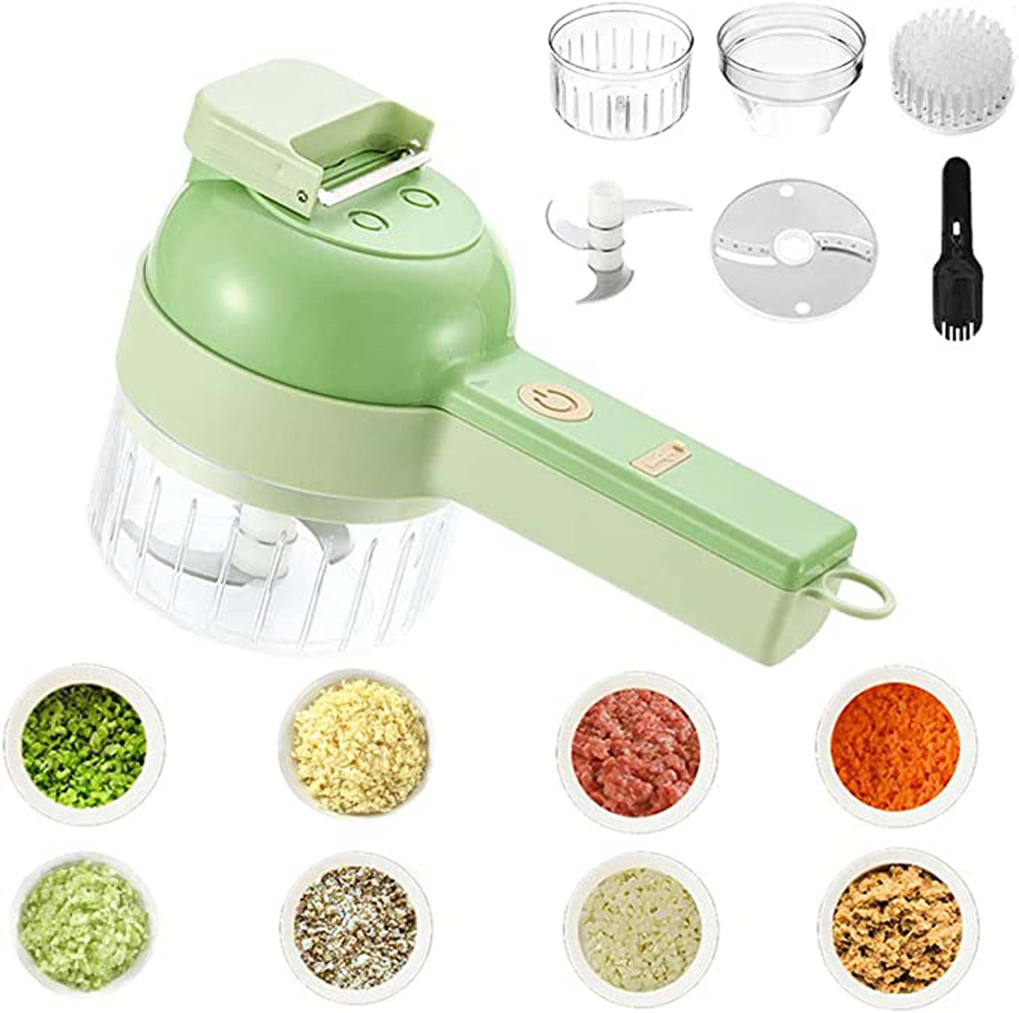 4 in 1 Portable Electric Vegetable Cutter Set, Multifunctional Wireless Food Processor, Kitchen Gadgets Electric Garlic Chopper with Brush, for